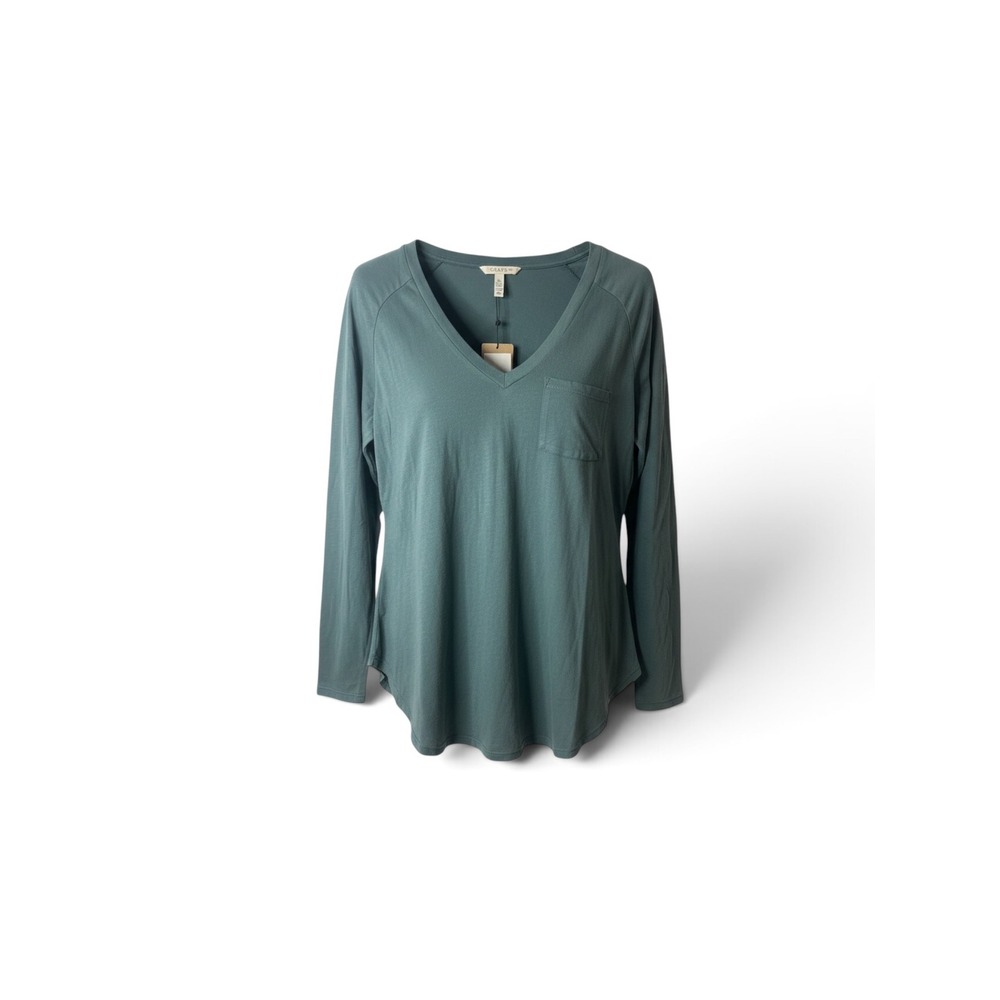 Chaser Womens Succulent Green V-Neck Long Sleeve Pocket Tee CW7913-SCCLNT